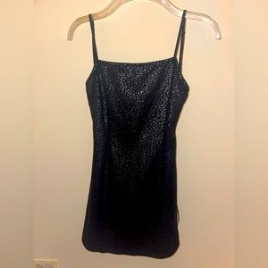 Strappy back black mini dress- cheetah print spaghetti strap